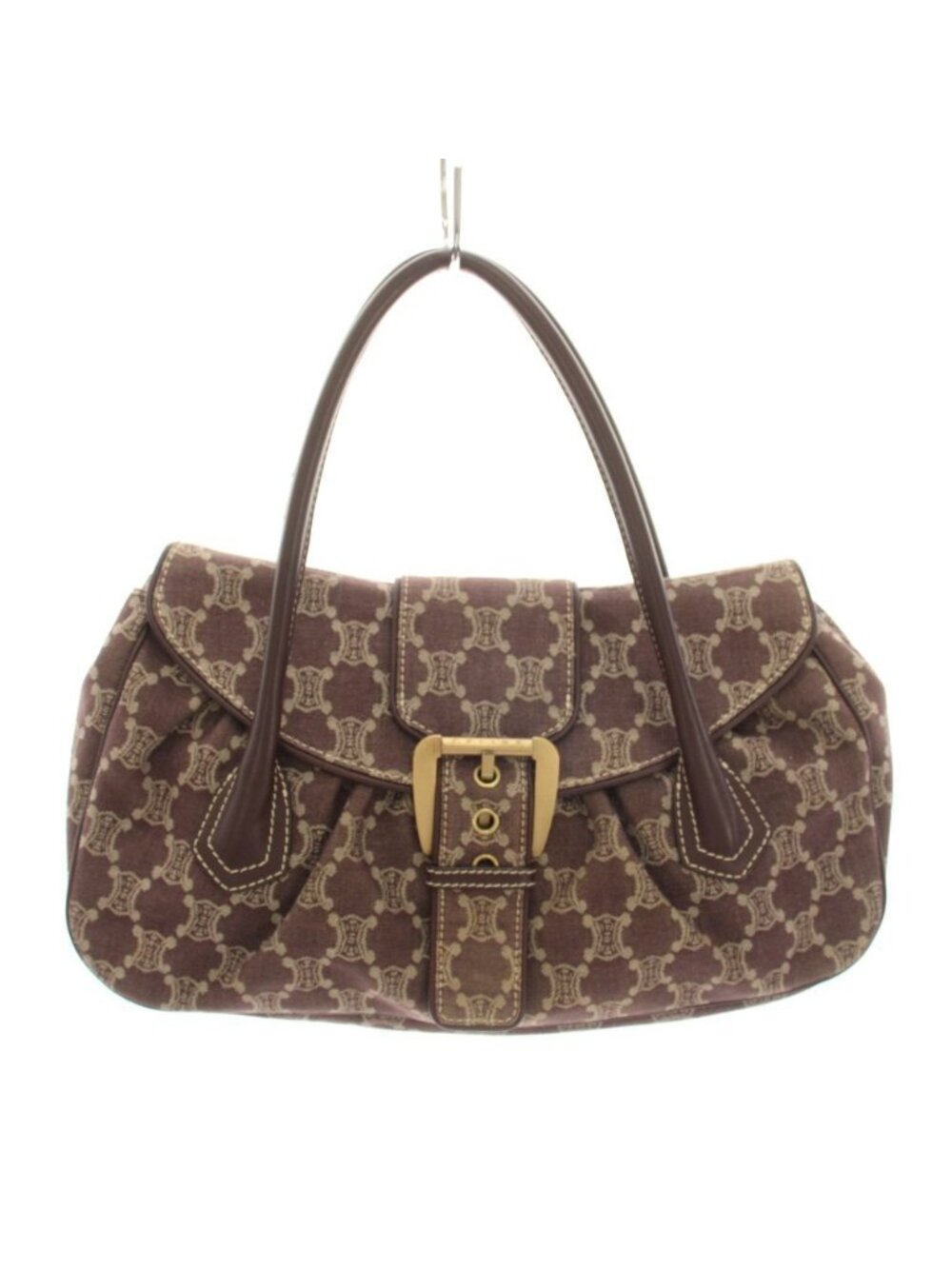 Celine Paris Macadam Tote Bag Canvas Leather Red Brown